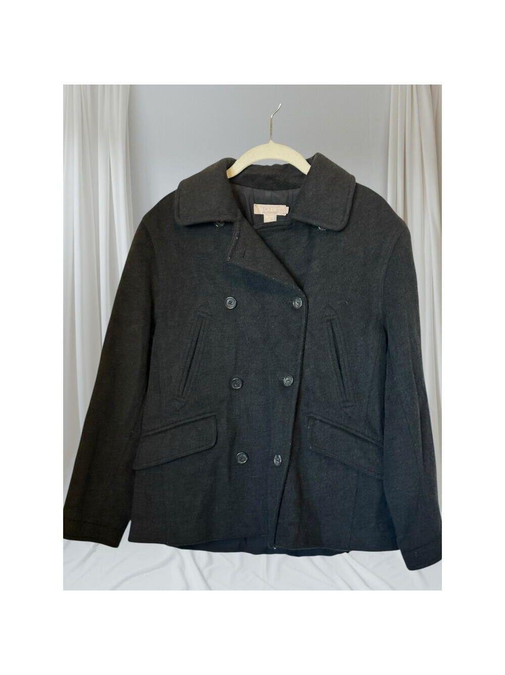J.Crew Women’s
 Charcoal Wool Peacoat Double Breasted Classic Winter Jacket